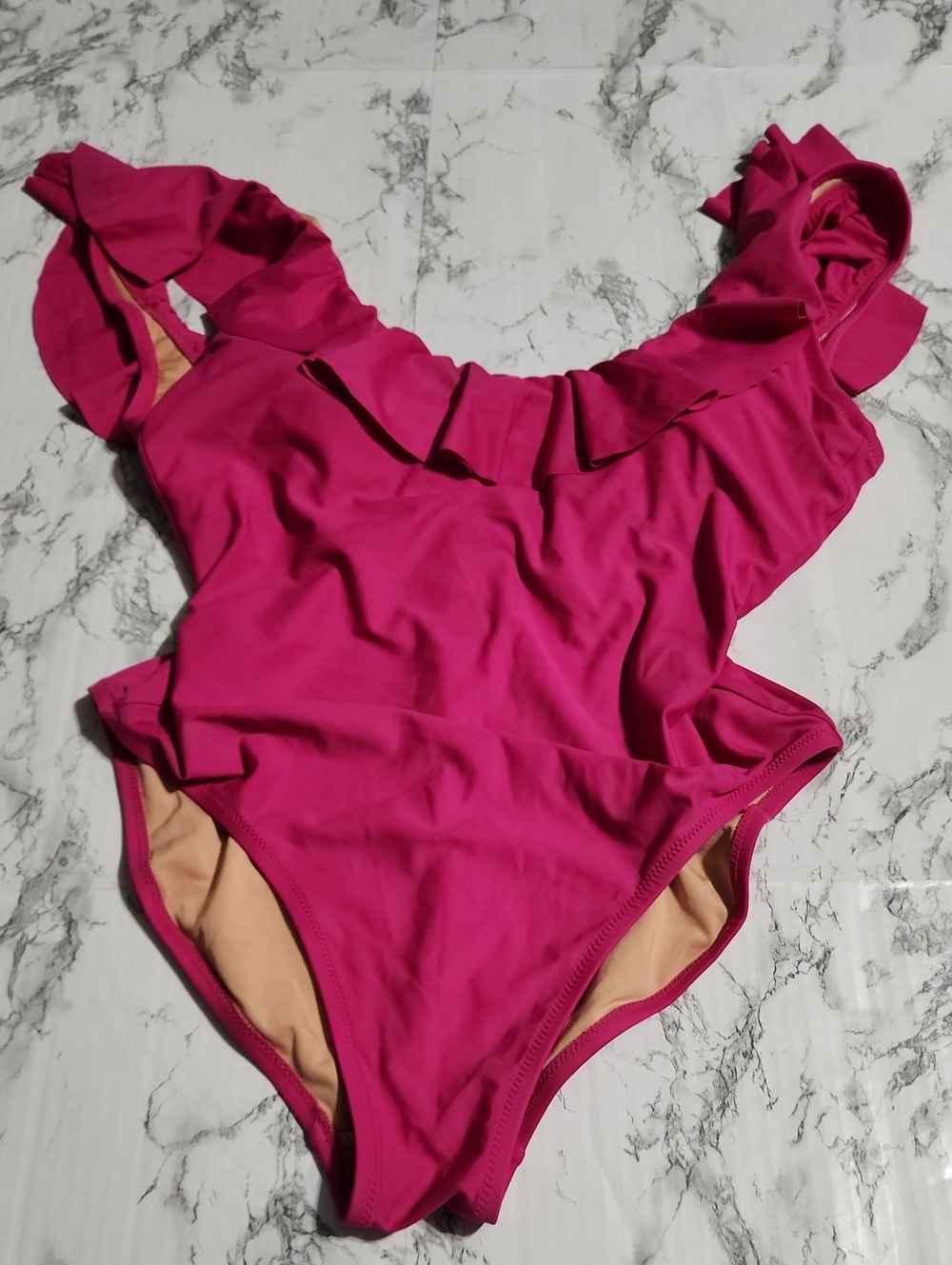 J. Crew Womens Pink Ruffle One-Piece Swimsuit